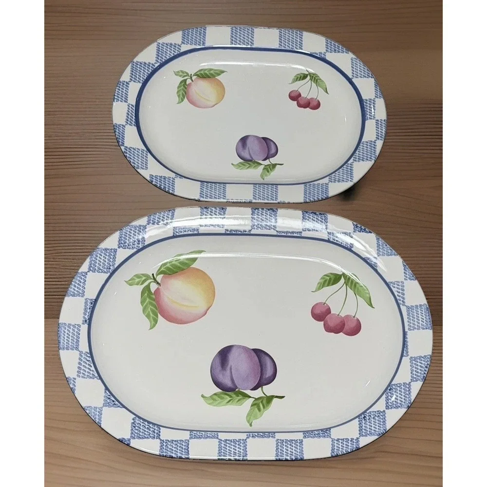 Discontinued Pfaltzgraff Hopscotch Fruit Oval Serving Platters Set Of 2